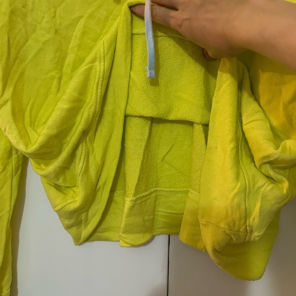 NWT Sundry Oversized Pullover Hoodie with Rainbow Drawstrings Neon Yellow - Picture 5 of 9